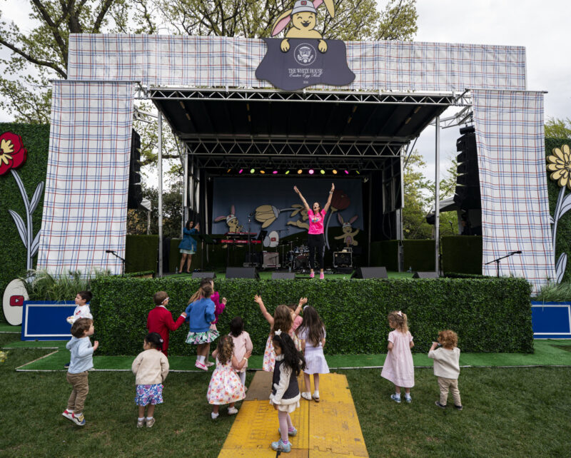 The Bunny Hop stage, sponsored by YouTube Kids, on the South Lawn of the White House during a 2026 Easter Egg Roll, on Monday, April 6, 2026 in Washington, DC. (Photo by Al Drago)